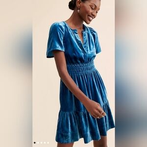 Anthropologie The Somerset Blue Velvet Mini Dress